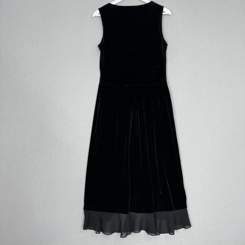 Vintage Connected Womens Dress 10 Black Velvet Babydoll Midi Whimsigoth Ruffle - Picture 8 of 11